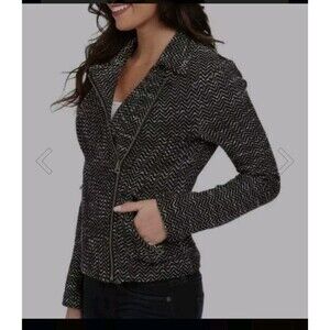Lucky Brand Black White Moto Jacket Size Small Womens Herringbone Size Full Zip